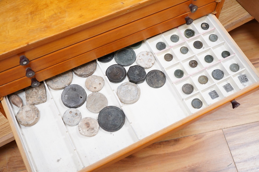 A collection of mainly Medieval to 19th century bronze and lead imperial circular trade weights, with a few Roman and later examples, stamped with Royal Cyphers, weights, the dagger assay mark for London, other proof mar